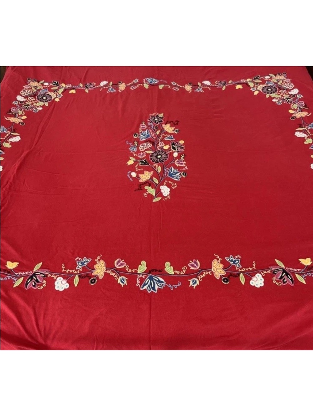 Pottery Barn Red Embroidered Floral Duvet Cover
